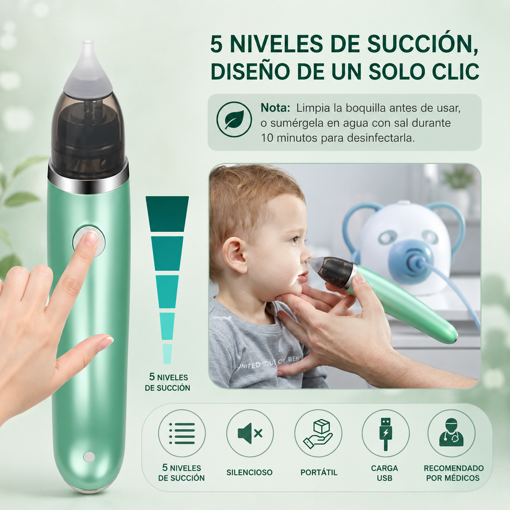 Nubi™ | Aspirador Nasal para Bebé | Respiración Libre y Tranquila