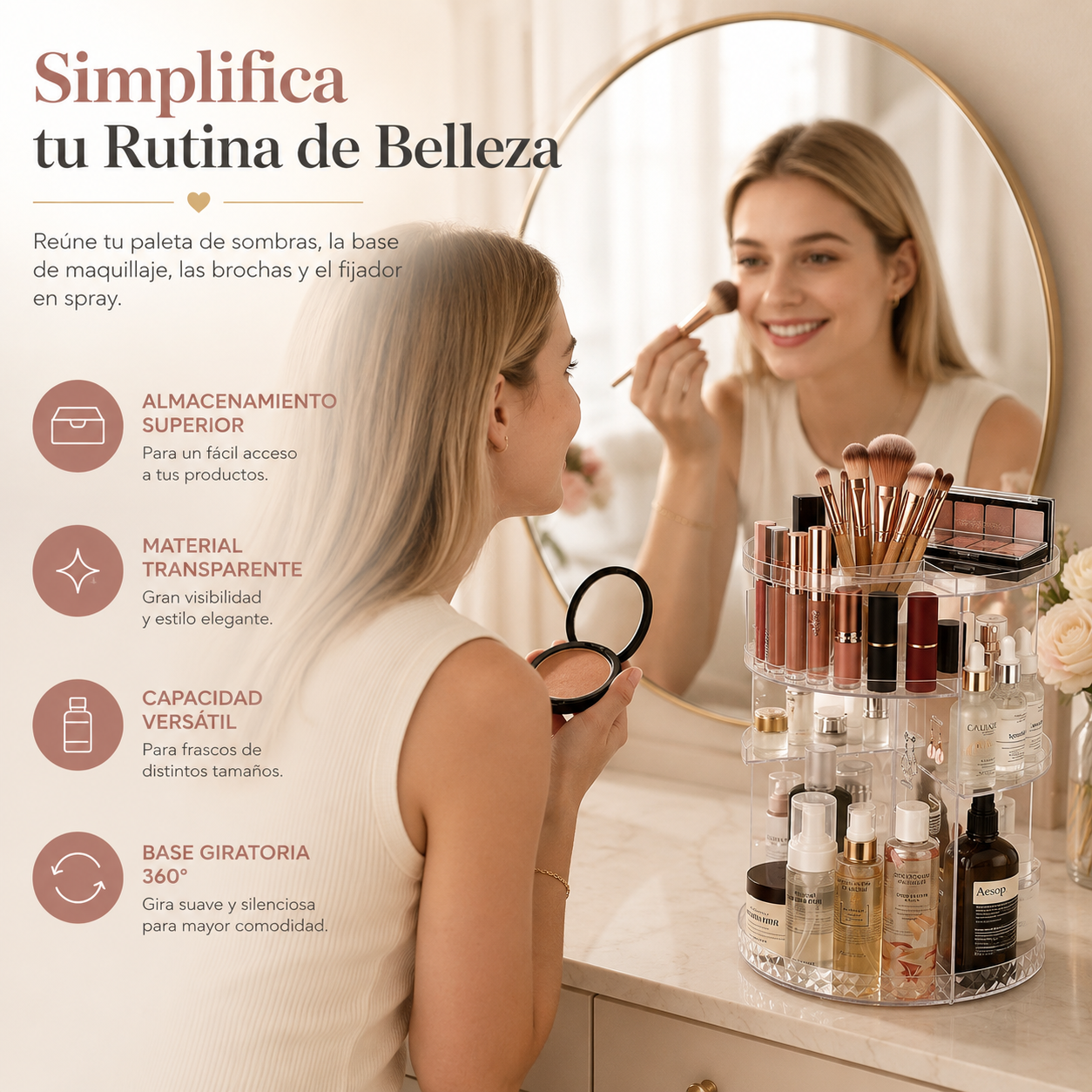 Auralis™ Organizador Giratorio de Maquillaje | Orden y Elegancia en Segundos
