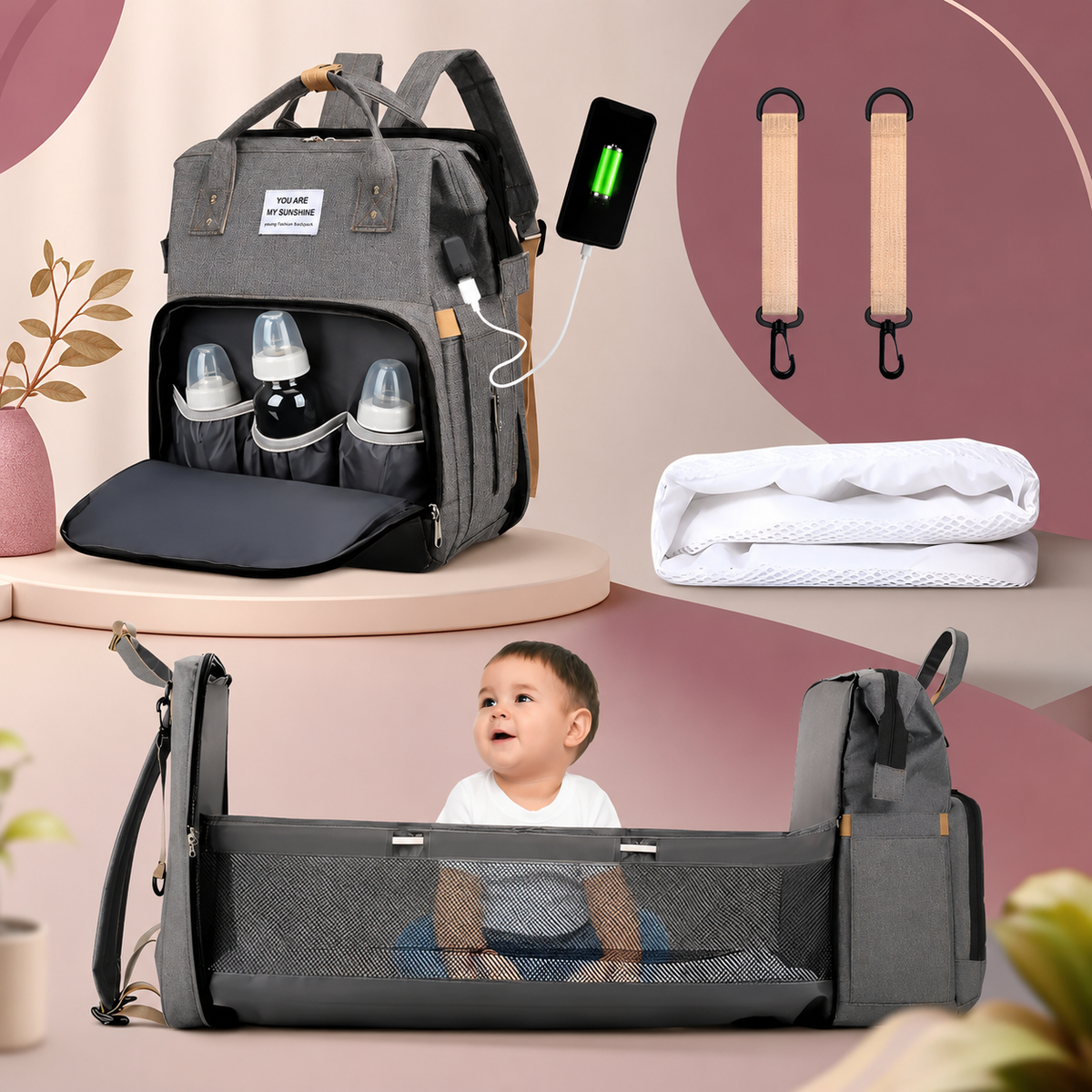 Momi™ | Pañalera 3 en 1 – Sal de casa preparada para todo