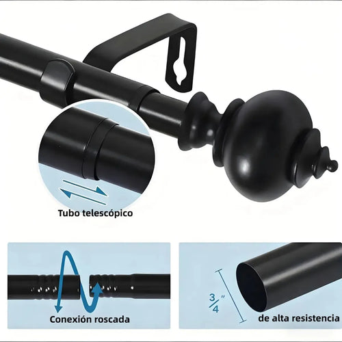 Cortinero extensible de metal negro, de 80 cm a 2.4 m