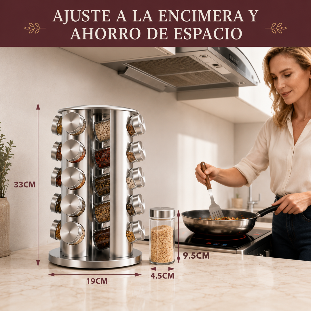 GiroSpice™ Especiero Giratorio + Ebook de Cocina Mexicana | Todas tus especias al alcance