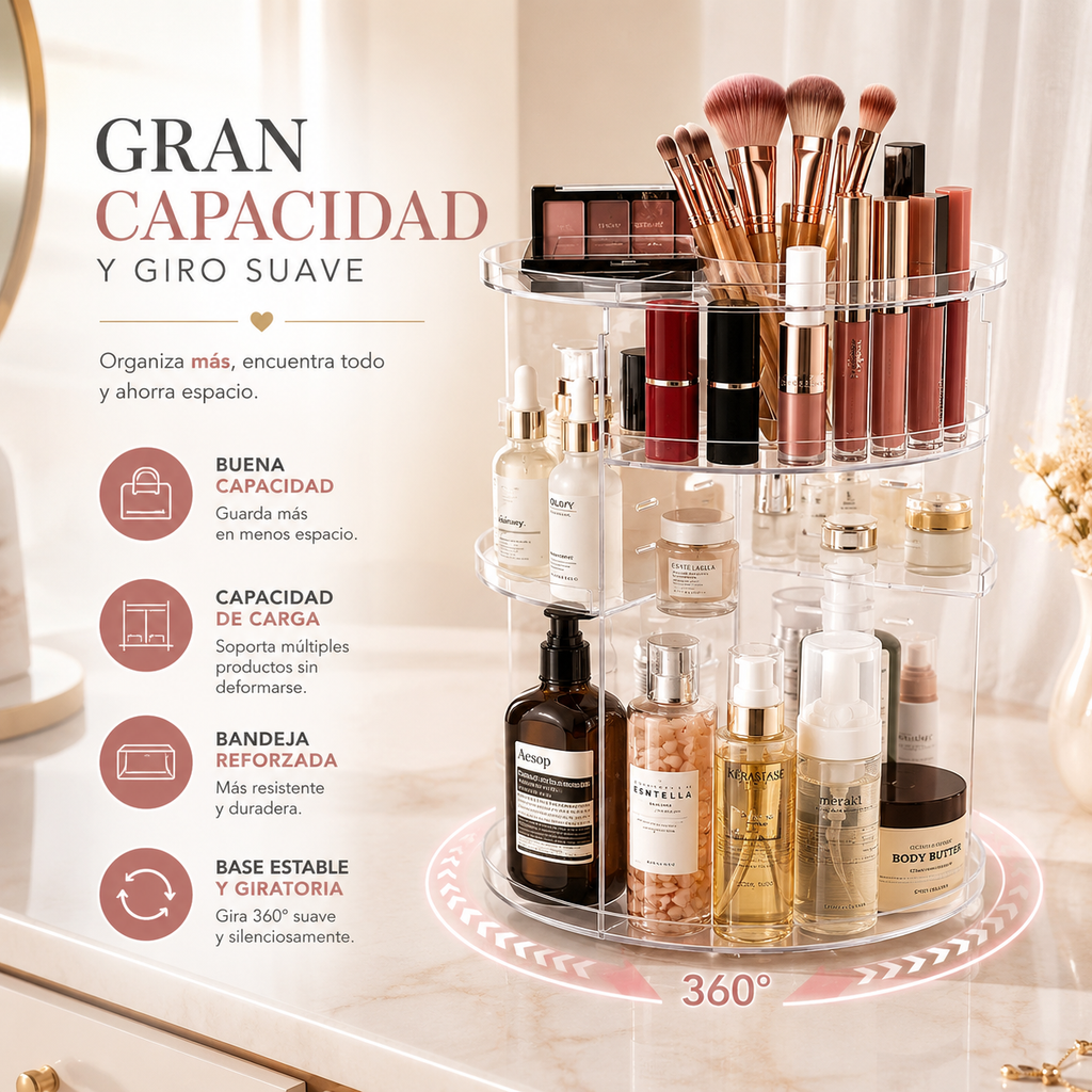 Auralis™ Organizador Giratorio de Maquillaje | Orden y Elegancia en Segundos
