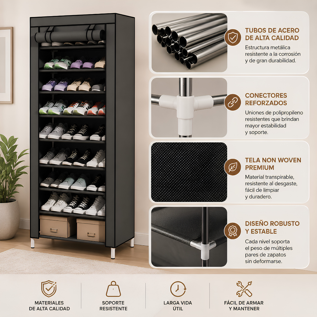 ShoeNine™ Zapatero de 9 Niveles | Protege y Organiza Tu Calzado