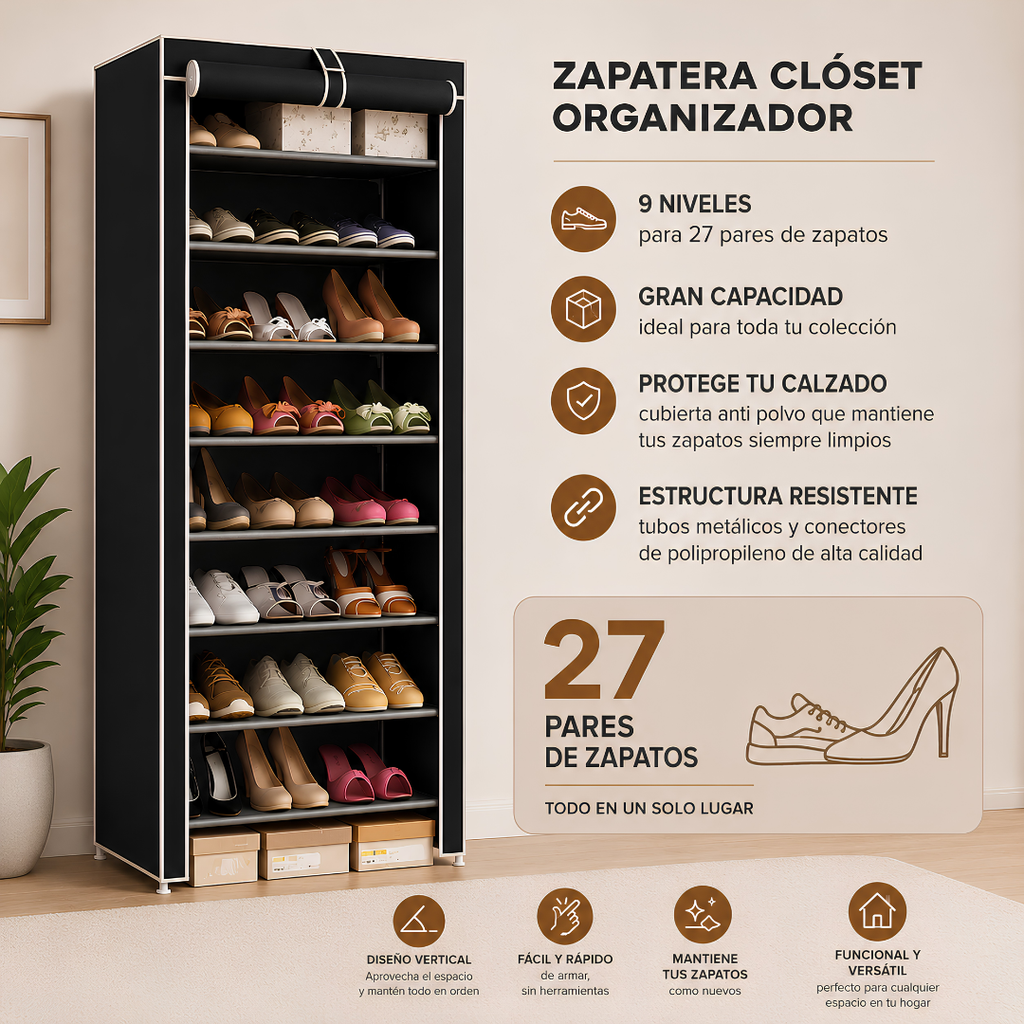 ShoeNine™ Zapatero de 9 Niveles | Protege y Organiza Tu Calzado