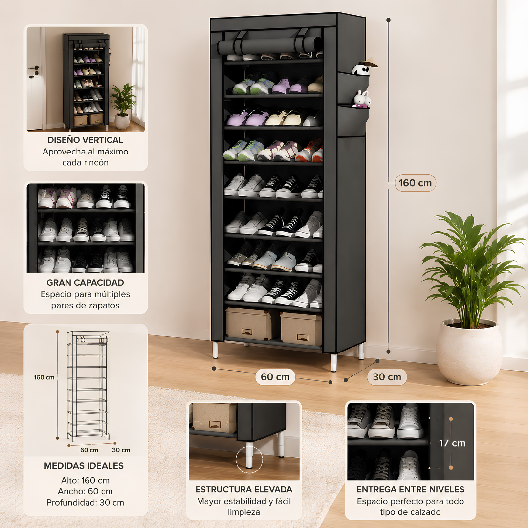 ShoeNine™ Zapatero de 9 Niveles | Protege y Organiza Tu Calzado